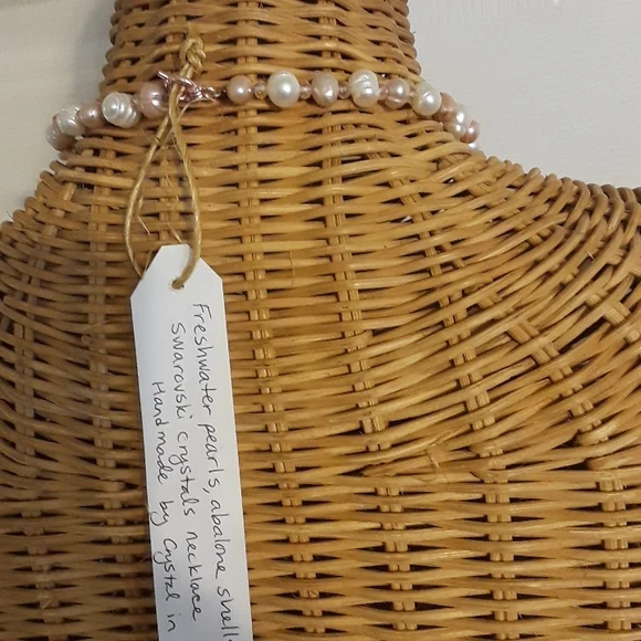 Handmade Sea Goddess statement necklace freshwater pearls, Abalone shell Artisan - Picture 7 of 10